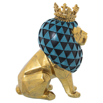 Figura resina león dorado y azul 13x19x26cm Delroy