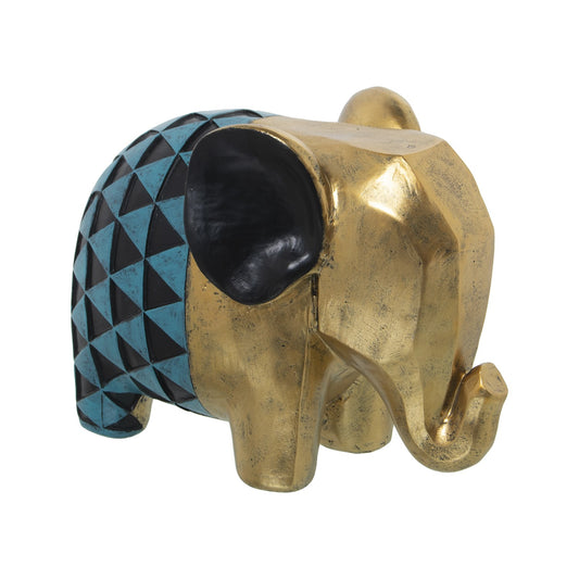 Figura resina elefante dorado y azul 22x12x16cm Delroy