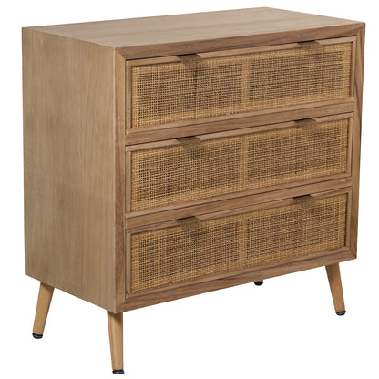 Chest of drawers made of rattan pine wood and MDF with 3 drawers 80x40x80 cm Ana