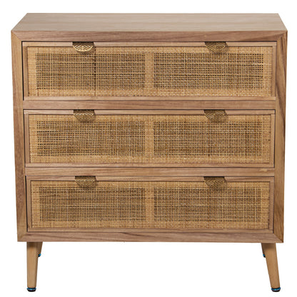 Chest of drawers made of rattan pine wood and MDF with 3 drawers 80x40x80 cm Ana