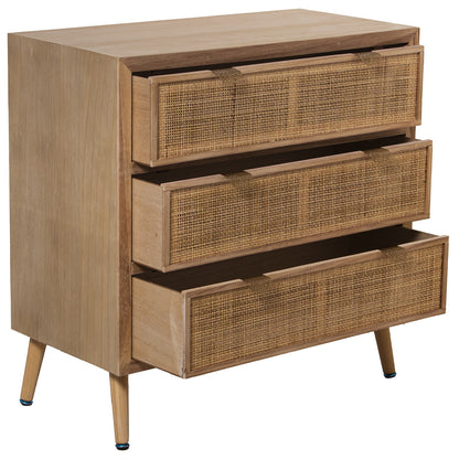 Chest of drawers made of rattan pine wood and MDF with 3 drawers 80x40x80 cm Ana