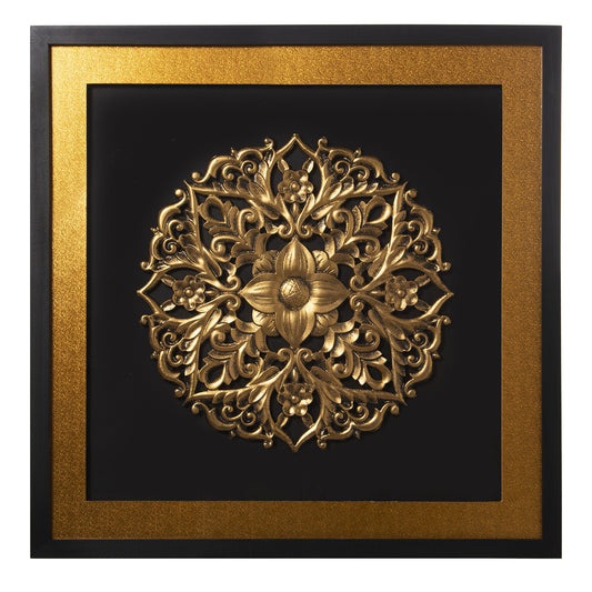 Cuadro de madera de abeto Flor dorada 80x80 cm 