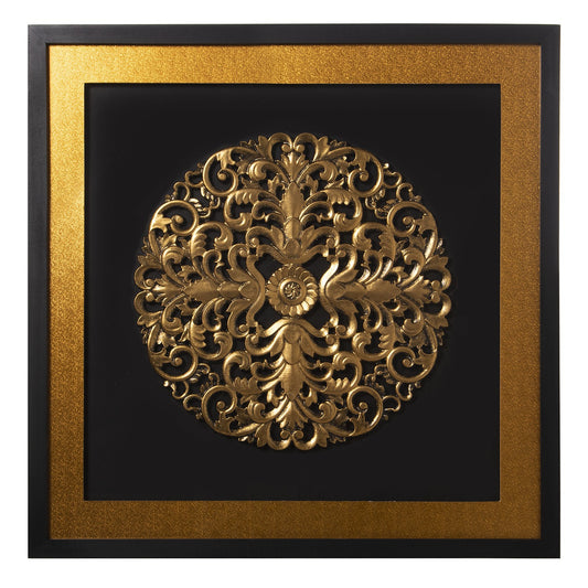 Cuadro de madera de abeto Flor dorada 2 80x80 cm