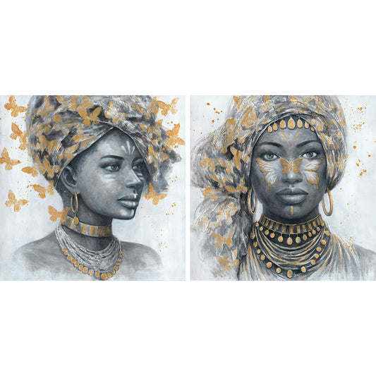 Set de 2 Cuadros Mujeres Africanas Nailah y Nala 60x60 cm