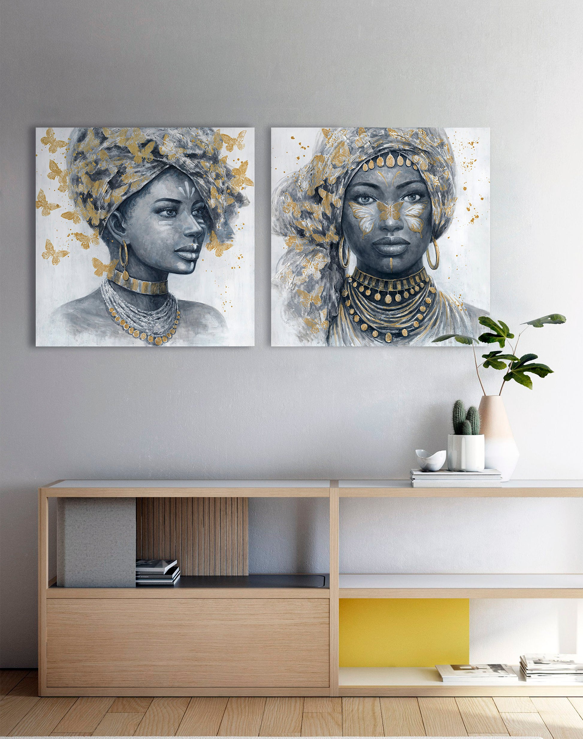 Set de 2 Cuadros Mujeres Africanas Nailah y Nala 60x60 cm