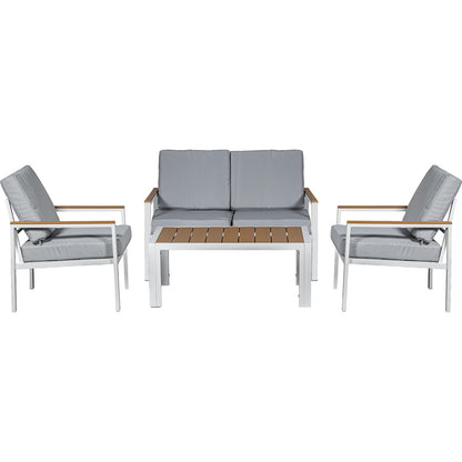 Set sofá 2 plazas 2 sillones mesa aluminio blanco gris 116x71x68 cm