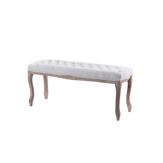 Pie de cama de madera y lino beige capitoné 110x36x48cm Burke