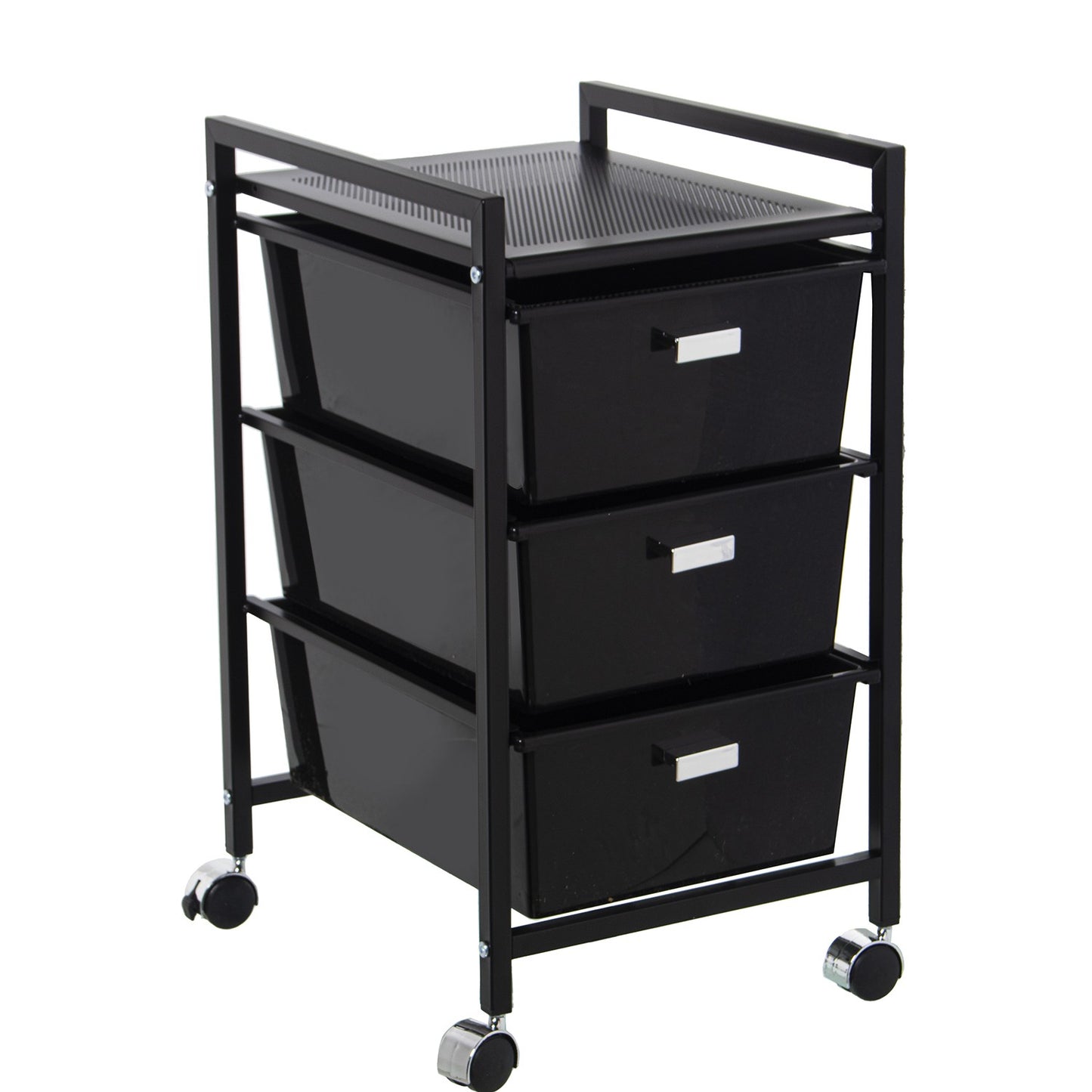 Bathroom trolley in matte black metal and PP wood 33x39x58 cm Salvador