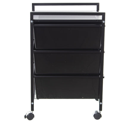 Bathroom trolley in matte black metal and PP wood 33x39x58 cm Salvador