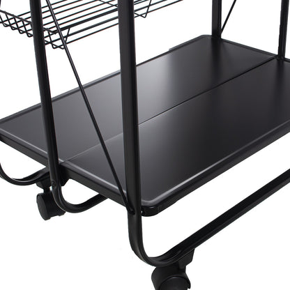 Bathroom trolley in matte black metal and PP wood 33x39x58 cm Salvador