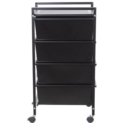 Bathroom trolley in matte black metal and PP wood 33x39x73 cm Salvador