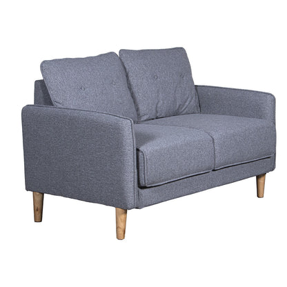 Sofá 2 plazas poliéster gris patas madera de caucho 131x75x86cm Chamonix