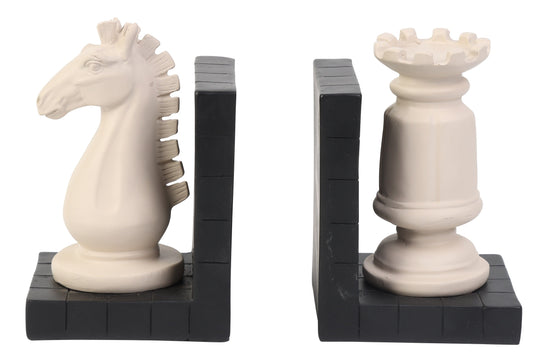 Set de 2 sujetalibros de cerámica y mdf ajedrez 11x9x17 cm Gaspar