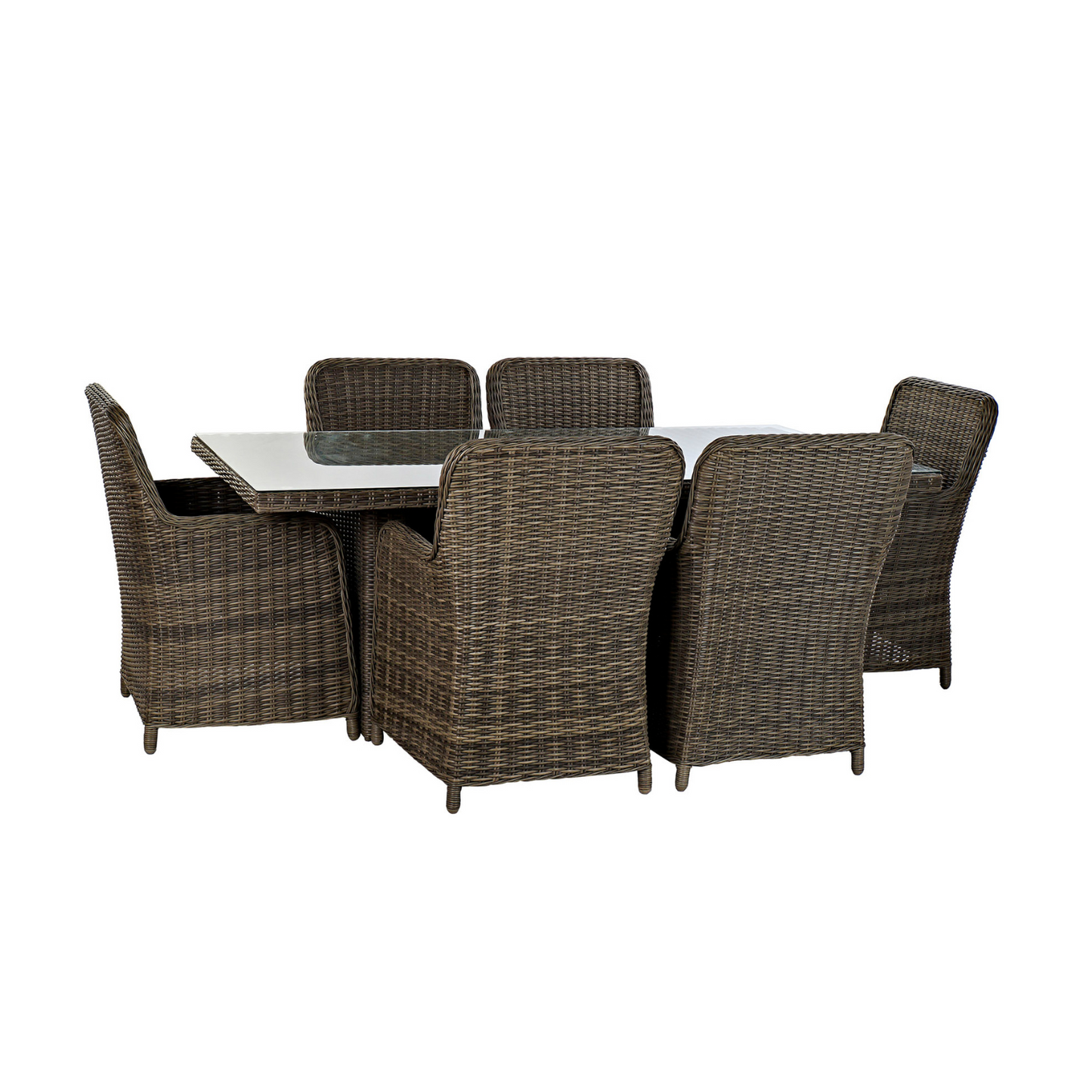 Disfruta de comidas al aire libre con estilo y comodidad con este amplio conjunto de comedor de 7 piezas en ratán sintético. Su diseño elegante y contemporáneo combina a la perfección con cualquier estilo de decoración exterior. El conjunto incluye una espaciosa mesa rectangular y seis sillas cómodas, todas con cojines incluidos. La estructura de ratán sintético de 5 mm de grosor es resistente a la intemperie y fácil de limpiar, garantizando durabilidad y un aspecto impecable durante mucho tiempo.