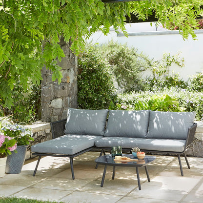 Conjunto de jardín mesa centro y chaise longue 196 cm de cuerda y aluminio 3 Plazas Hugo - Gris