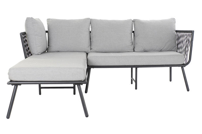 Conjunto de jardín mesa centro y chaise longue 196 cm de cuerda y aluminio 3 Plazas Hugo - Gris