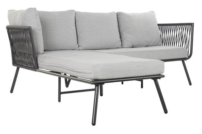 Conjunto de jardín mesa centro y chaise longue 196 cm de cuerda y aluminio 3 Plazas Hugo - Gris