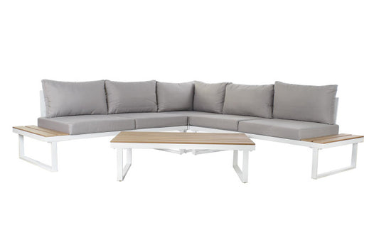 Conjunto de jardín mesa de centro y sofá esquinero 231 cm 5 Plazas Jacob - gris