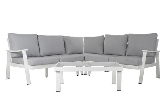 Conjunto de jardín mesa centro y chaise longue 212 cm 6 Plazas gris Ian