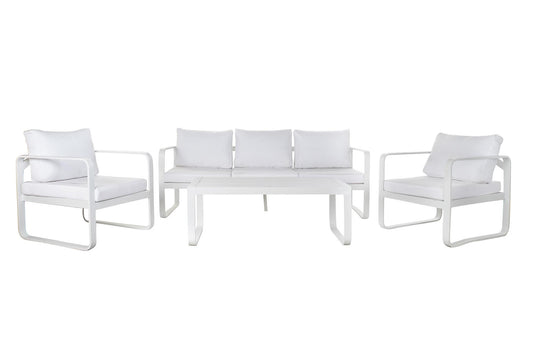 Conjunto de jardín mesa de centro, sofá y dos butacas 184 cm 5 Plazas Iker - blanco