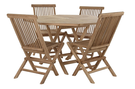 Conjunto de jardín comedor 4 plazas. Mesa plegable y 4 sillas de madera de teca Joaquín
