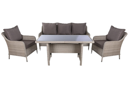 Conjunto de jardín mesa de comedor, sofá y dos butacas 175 cm 5 Plazas Isaac - marrón