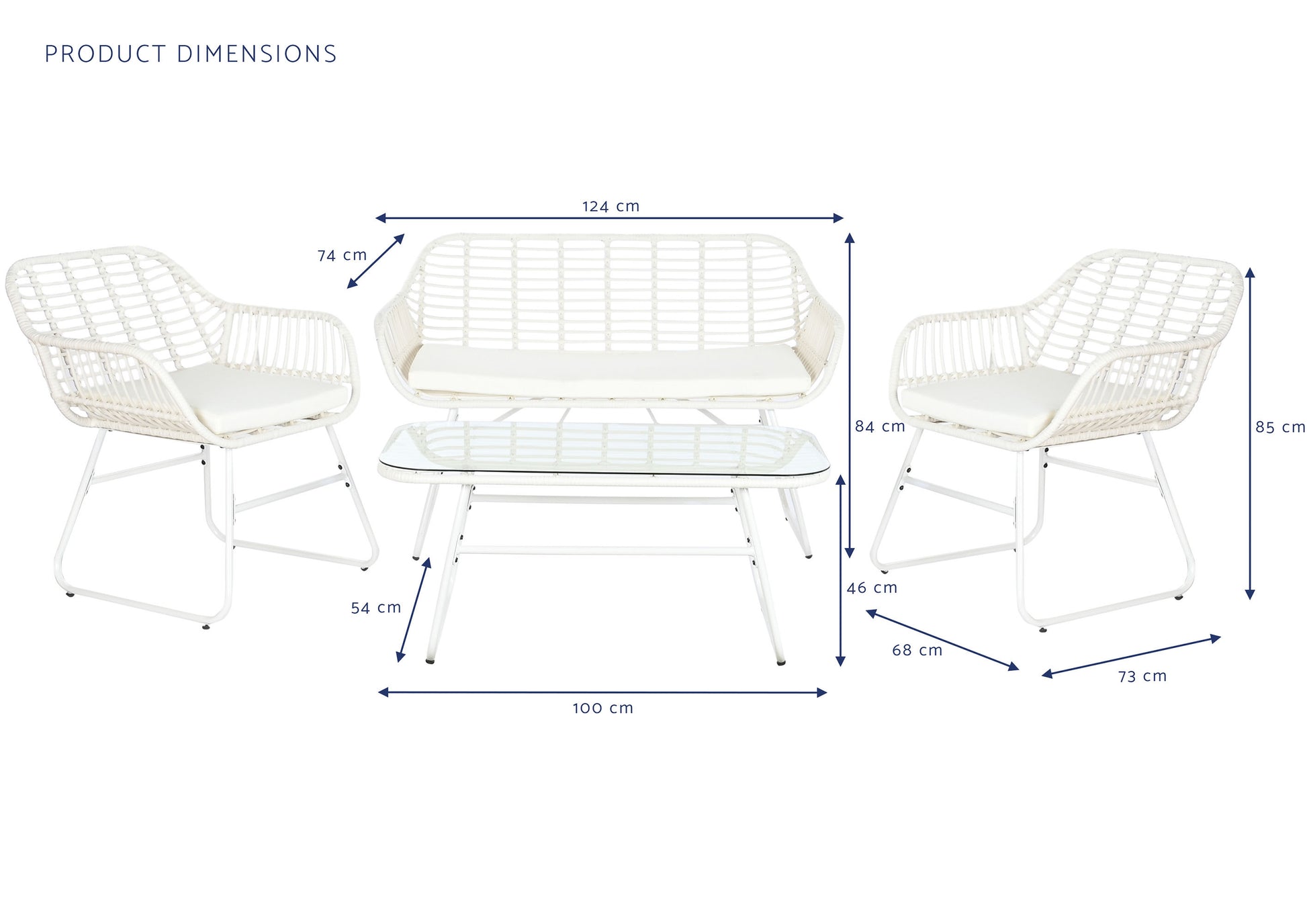 Conjunto de jardín 4 plazas. Mesa centro, sofá y 2 taburetes de ratán Jorge 