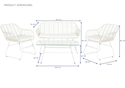 Conjunto de jardín 4 plazas. Mesa centro, sofá y 2 taburetes de ratán Jorge 