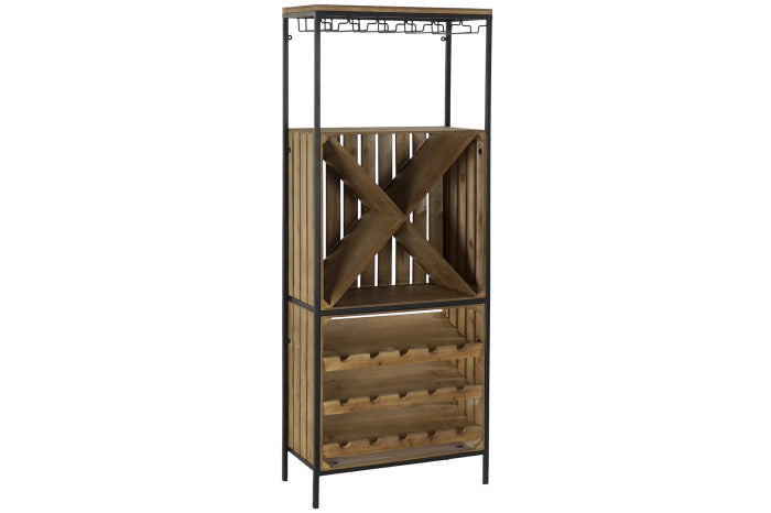 Compra online este botellero de abeto y metal con estilo natural (60x30x160 cm). Diseño moderno y funcional para organizar tus vinos. ¡Envío rápido y gratuito!