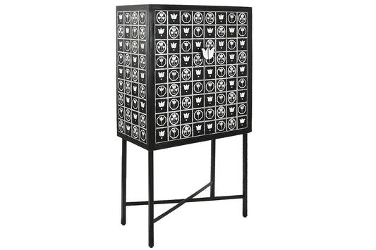 Mueble bar de hueso taracea y hierro 80 cm Benicio