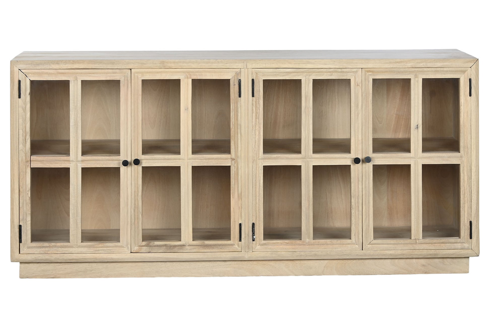 Este elegante buffet combina la calidez de la madera de mango natural con la transparencia del cristal, creando una pieza única y funcional para tu hogar. Sus dimensiones generosas (170x41x81 cm) ofrecen un amplio espacio de almacenamiento y exhibición, gracias a sus múltiples compartimentos con puertas de cristal. Ideal para comedores, salones o cualquier espacio que requiera un toque de estilo y organización. Luce tus vajillas, libros o decoraciones favoritas a través de sus puertas acristaladas, mientras