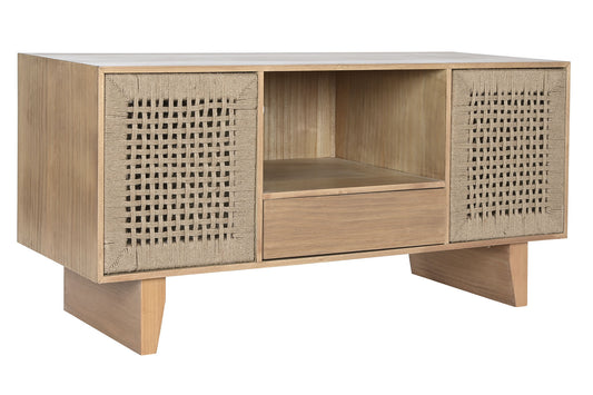 Mueble TV de madera de pino y yute 120 cm 1 cajón Ana
