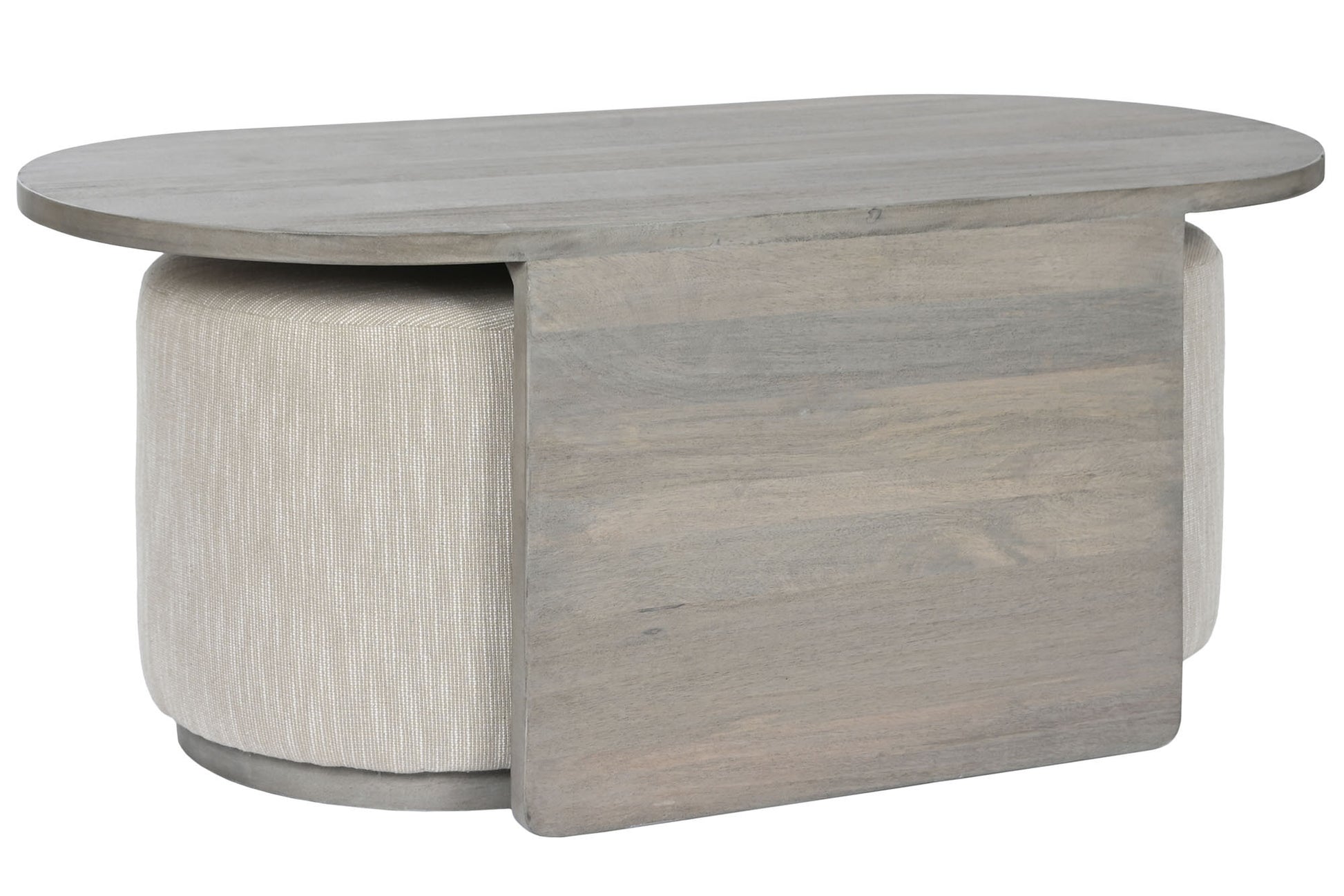 Este conjunto de mesa de centro con dos pufs combina funcionalidad y estilo en un diseño moderno y versátil. La mesa, fabricada en madera de mango de alta calidad, presenta un acabado gris elegante que se adapta a cualquier decoración. Los dos pufs tapizados en poliéster gris ofrecen asientos adicionales o reposapiés, y se pueden guardar cómodamente debajo de la mesa cuando no se usan. Este conjunto es perfecto para optimizar el espacio en tu salón, brindando un lugar para reuniones informales, disfrutar de