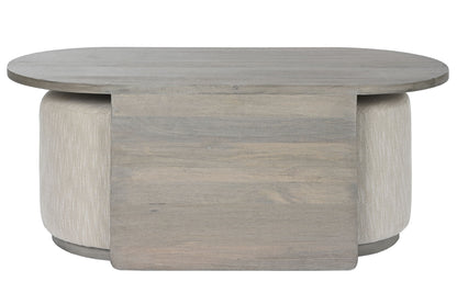 Este conjunto de mesa de centro con dos pufs combina funcionalidad y estilo en un diseño moderno y versátil. La mesa, fabricada en madera de mango de alta calidad, presenta un acabado gris elegante que se adapta a cualquier decoración. Los dos pufs tapizados en poliéster gris ofrecen asientos adicionales o reposapiés, y se pueden guardar cómodamente debajo de la mesa cuando no se usan. Este conjunto es perfecto para optimizar el espacio en tu salón, brindando un lugar para reuniones informales, disfrutar de