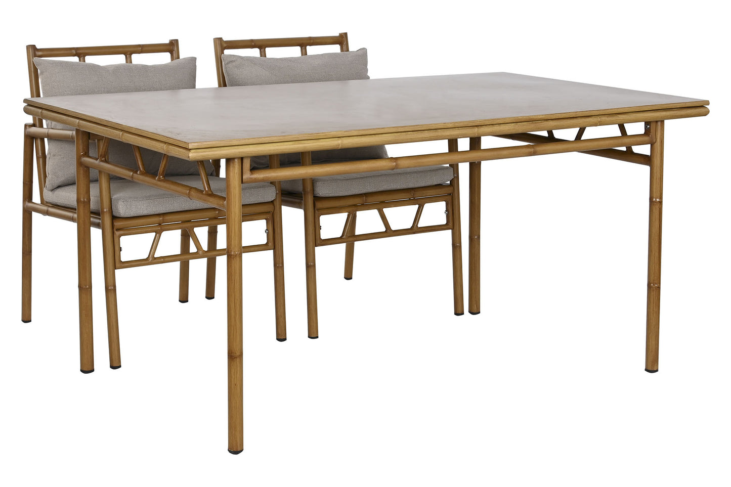 Mesa Comedor Set 5 Aluminio 160x90x75 cm - Estilo Bambú con Cojines