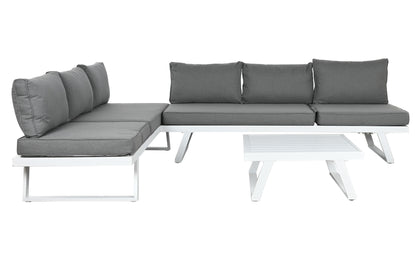 Este conjunto de sofá modular de 3 piezas, con estructura de metal resistente y cojines tapizados en poliéster gris, es ideal para crear un espacio de relax moderno y confortable en tu terraza o jardín. Su diseño en forma de L se adapta a diferentes espacios, mientras que el color gris aporta un toque de elegancia y sobriedad. Los cojines, además de ser cómodos, son resistentes a la intemperie, lo que garantiza su durabilidad. El conjunto se completa con una mesa de centro a juego, perfecta para colocar beb