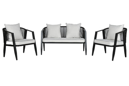 Sofá Set 4 Acero y Poliéster 123x66x72 cm con Cojines - Elegancia en Negro y Blanco