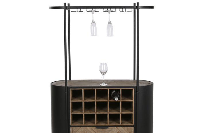 Compra online este botellero de abeto y metal negro (90x36x150 cm). Diseño industrial, ideal para organizar y exhibir tus vinos. ¡Envío rápido y gratuito!