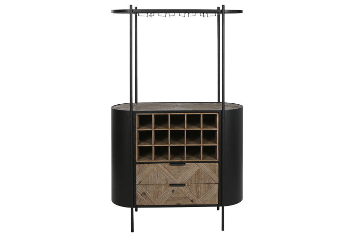 Compra online este botellero de abeto y metal negro (90x36x150 cm). Diseño industrial, ideal para organizar y exhibir tus vinos. ¡Envío rápido y gratuito!