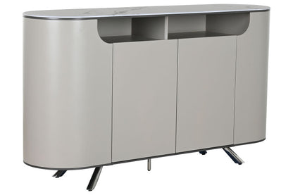 Compra online este buffet de mármol y acero con acabado beige (150x40x86 cm). Diseño moderno y funcional para tu comedor. ¡Envío rápido y gratuito!